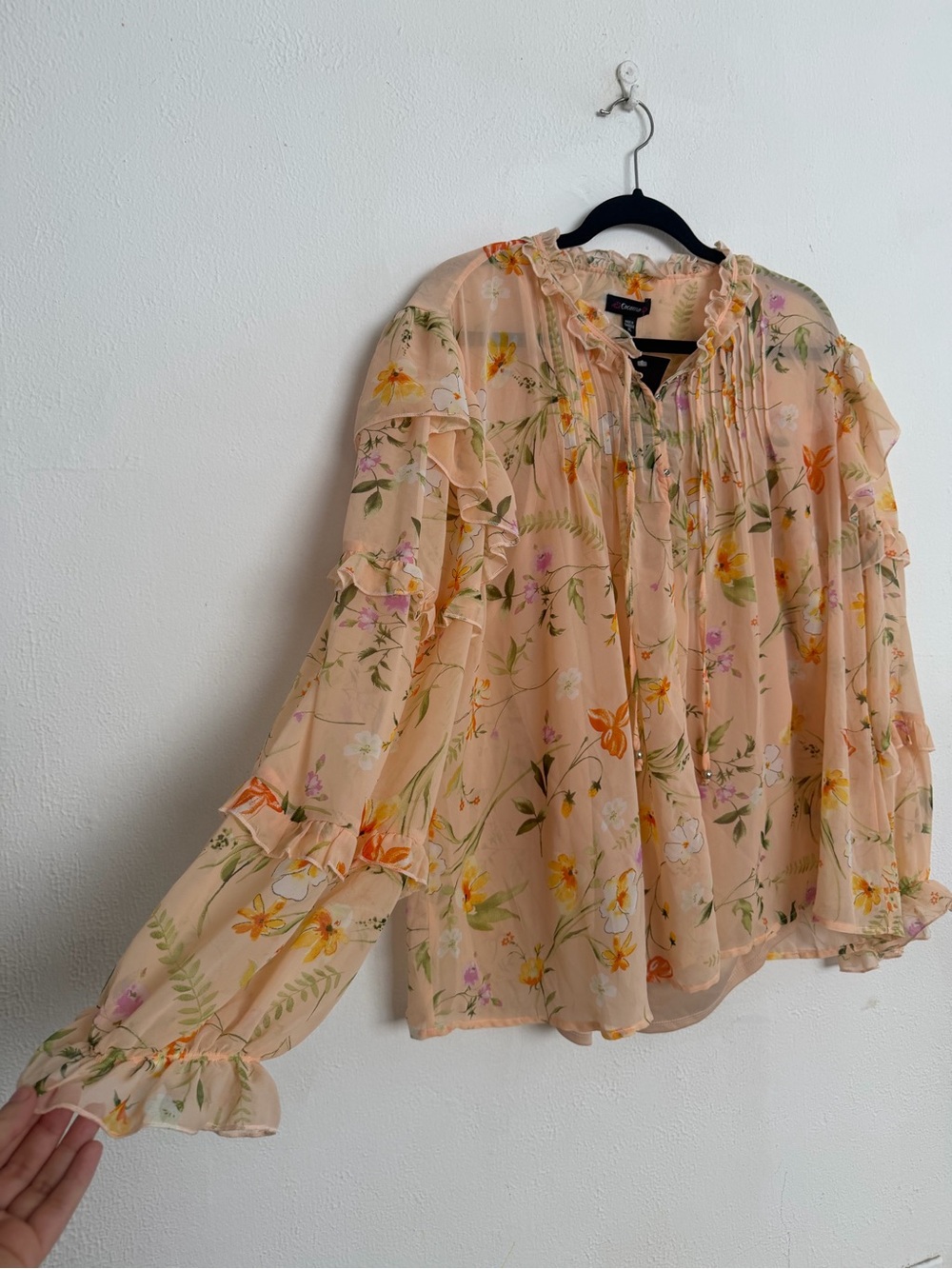 Cocomo Peach Floral Ruffle Blouse